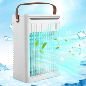 Mini Air Coolers for Home, USB Evaporative Air Cooler, Portable Air Conditioner Fan with 5 Speeds 7 Colors, 680mL Water Tank, Timed Desktop Ice Cube Cooling Fan for Home Office Bedroom Travel