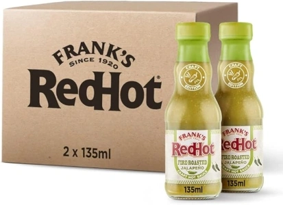 Frank's RedHot Fire-Roasted Jalapeño Craft Hot Sauce 135 ML | Pack of 2 | Smokey Fiery Hot Chilli Sauce | Use as Condiment | for Veg & Non-Veg Cuisine | Perfect for Grilled Chicken, Nachos and Tacos