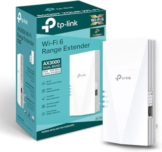 TP-Link Mesh WiFi 6 Booster, Ultraxtend WiFi Range Extender AX3000 Mbps with 1 Gigabit Port, Internet Booster, 5GHz, App Control Easy Setup, UK Plug (RE700X)