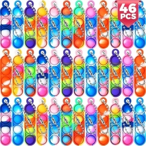 46Pcs Pop Keyring It Fidget Toys Pack Party Bag Fillers for Kids, Poppet Keyring Christmas Eve Box Stocking Fillers Game Prizes Kids Valentines Birthday Party Favour Gifts Sensory Toys for Girls Boys