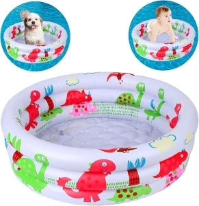 Small Inflatable Baby Swimming Pool, Paddling Pool for Babies, 3 Ring with Inflatable Safety, Dinosaur Patterns, with Inflatable Safety Bubble Bottom, for Indoor Outdoor Girls Boys Garden Backyard