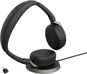 Jabra Evolve2 65 Flex - Stereo Headset with Bluetooth, Wireless Charging Pad, Noise-cancelling Jabra ClearVoice Technology and Hybrid ANC - Certified for MS Teams - Black