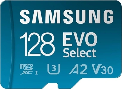 Samsung EVO Select (2024) microSD card + SD adapter, 128GB, Memory card for smartphone and tablet, UHS-I U3, 4K UHD, Full HD, 160 MB/s Read, MB-ME128SA/EU