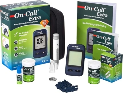 On Call Extra Blood Glucose Meter Starter Kit (incl. 10 Test Strips, 10 Lancets, 1 Lancet Device, 1 Control Solution) (MMOL/L)