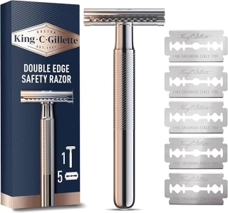 King C. Gillette Double Edge Safety Razor for Men, 5 Platinum Coated Double Edge Razor Blades, Gifts for Men