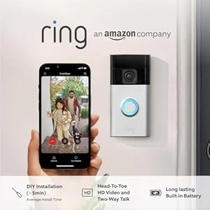 New Ring Battery Video Doorbell | DIY Wireless Video Doorbell Camera with Head-To-Toe View, HD Video | Easy to install (5 min) | With Built-in Battery I 30-day free trial of Ring Protect