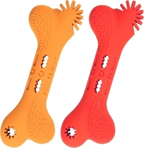 SCHITEC Puppy Chew Toys, [2 Pack] Interactive Treat Dispensing Puzzle Toy for Small Dogs, Tough Rubber Teething Dog Bones for Puppies