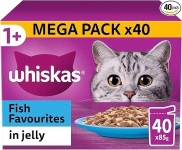 Whiskas 1+ Adult Cat Fish Selection Pouches in Jelly, 40 x 85 g