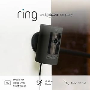 Ring Outdoor Camera Plug-In (Stick Up Cam) | HD outdoor Security Camera with 1080p video, Two-Way Talk, Wifi, Works with Alexa | alternative to CCTV system | 30-day free trial of Ring Protect