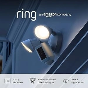 Ring Floodlight Cam Wired Plus by Amazon | Outdoor Security Camera 1080p HD Video, LED Floodlights, Siren, Wifi, Hardwired | alternative to CCTV system | 30-day free trial of Ring Protect | White