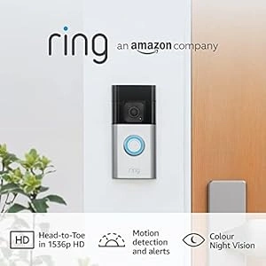 Ring Battery Video Doorbell Plus by Amazon | Wireless Video Doorbell Camera with 1536p HD Video, Head-To-Toe View, Colour Night Vision, Wi-Fi, DIY | 30-day free trial of Ring Protect