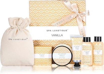 Spa Luxetique Spa Gift Set, 6pcs Vanilla Bath Gifts for Women, Travel Gift Box with Hand Cream, Body Lotion, Shower Gel, Bubble Bath, Mothers Day Gifts, Christmas Gifts for Her