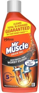 Mr Muscle Drain Unblocker, Sink & Drain Cleaner, Fast Acting Heavy Duty Drain Gel, Dissolves Clogs, Works 3x Better Than Bleach, Safe for All Pipes, 500ml