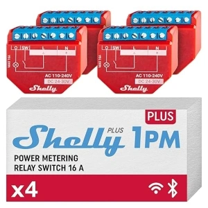 Shelly Plus 1PM - 4 Pack | WLAN & Bluetooth Relay Switch With Power Metering | Home Automation Smart Home | Works With Alexa & Google Home | iOS & Android App | No Hub Required | DIY Lamp Control