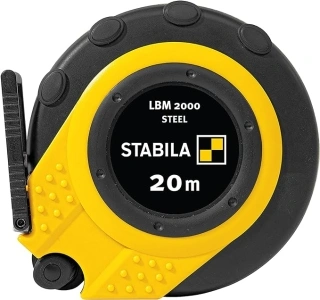 Stabila Capsule Tape Measure LBM 2000 Steel, 20 m, Steel Measuring Tape with Metric Scale and Nylon Wrap Coating, Universal Hook, Shatterproof Capsule, MID Accuracy, black/yellow