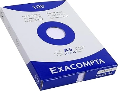 Exacompta - Ref 13308E - Bristol Record Cards (Pack of 100) - A5(148 x 210mm) in Size, Plain Unruled, 205gsm Card, Laser & Inkjet Printer Compatible - White