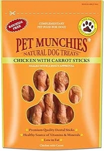 Pet Munchies Chicken with Carrot Sticks Dog Treats, Healthy Dental Chews with Natural Real Meat, Low in Fat 80g (Pack of 8)