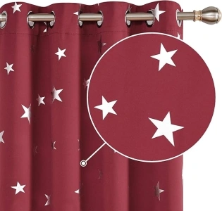 Deconovo Christmas Curtains Super Soft Thermal Insulated Star Foil Printed Eyelet Blackout Curtains for Bedroom 46 x 54 Inch Red 2 Panels