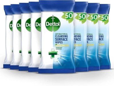 Dettol Surface Cleansing Wipes, 50 Wipes, Pack of 8, Total 400 Wipes