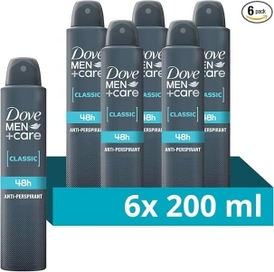 Dove Men+Care Classic Antiperspirant Aerosol deodorant for men with ¼ moisturising cream for 48h sweat and odour protection 6x 200 ml