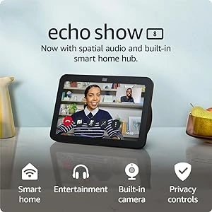 Echo Show 8 | 3rd generation (2023 release), HD smart touchscreen with spatial audio, smart home hub and Alexa, Charcoal