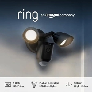 Ring Floodlight Cam Wired Plus by Amazon | Outdoor Security Camera 1080p HD Video, LED Floodlights, Siren, Wifi, Hardwired | alternative to CCTV system | 30-day free trial of Ring Protect | Black