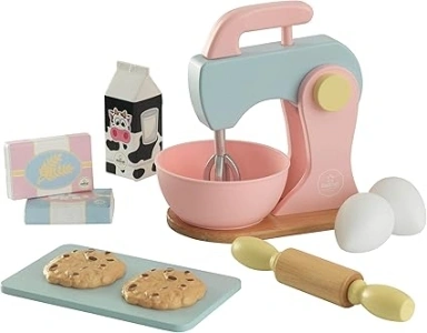 KidKraft Pastel Baking Set with Toy Mixer and Play Food, Accessory for Kids' Kitchen, Wooden Toy Kitchen Appliance Set for Kids, Play Kitchen Accessories, Kids' Toys, 63371