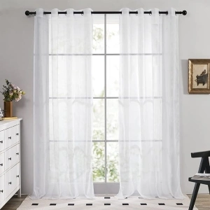 Deconovo Net Curtains 48 Inch Drop, Soild Semi Transparent Sheer Curtains, Super Soft Voile Curtains for Window, 55 x 48 Inch(Width x Length), White, 2 Panels