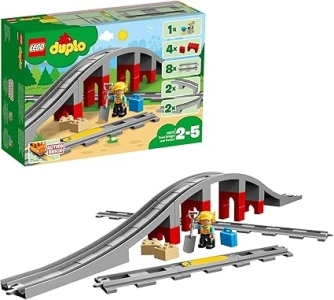 LEGO DUPLO Town Train Bridge and Tracks Toy for Kids, Building Bricks Set with Horn Sound Action Brick, Trains Rails Extension Set 10872