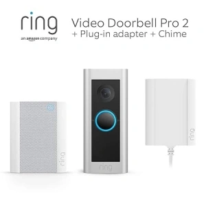 Ring Wired Video Doorbell Pro (Video Doorbell Pro 2) + Plug-In Adaptor and Chime by Amazon | Doorbell camera 1536p HD, Head to Toe Video, 3D Motion Detection, Wifi | 30-day free trial of Ring Protect