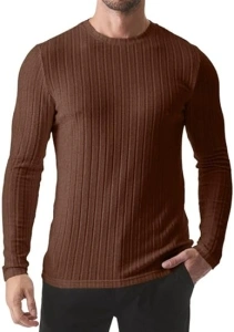 Meilicloth Jumpers for Mens T Shirt Ribbed Knitwear Casual Pullover Sweater Round Neck Long Sleeve Top Tee Shirt