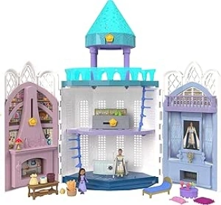 Mattel Disney's Wish Rosas Castle Dollhouse Playset with 2 Posable Mini Dolls, Star Figure, 20 Accessories, Light-Up Projection Dome & More, HPX38