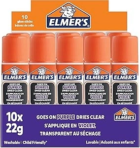 Elmer's Disappearing Purple Glue Sticks | Dries Clear | Great for Schools & Crafting | Washable & Child-Friendly | 22g | 10 Count