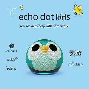 Echo Dot Kids (5th generation, 2022 release) | Wi-Fi and Bluetooth smart speaker with Alexa | With 1 year of Amazon Kids+ content | Owl