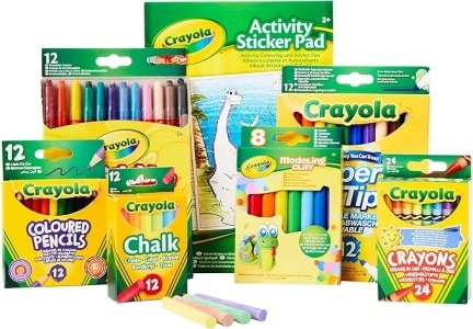 CRAYOLA Colour and Create Tub - Including Crayons, Markers, Pencils, Pens, Chalks, Colouring Book and Stickers, Kids Arts and Crafts, Ideal for Kids Aged 4+