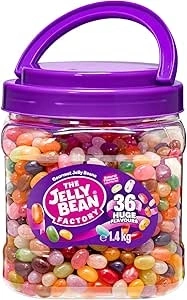 The Jelly Bean Factory, Gourmet Jelly Beans 1.4 KG Jar - 36 Natural, Huge Jelly Fruit Flavours, Retro American Sweets, Chewy Jelly Sweets for Kids, Adults - Bulk Pick & Mix Jelly Beans Gift Halloween