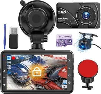 Dash Cam Front and Rear, Dash Cam 1080P Full HD Car Camera Dash Cam W/ 64GB Card Dashcam 170°Wide Angle Dash Camera 3