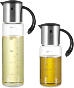 Vucchini 2 Set 300ml&500ml 10oz&17oz, Olive Oil Dispenser Bottle Stainless Steel for Kitchen Cooking,With Automatic Cap and Stopper,Auto Flip Condiment Container