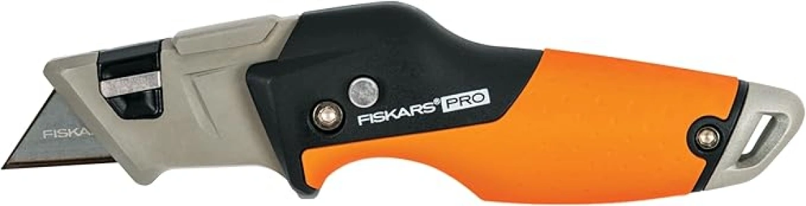 Fiskars CarbonMax Folding Utility Knife, Length 17cm, Stainless Steel Blade/Plastic Handle, Black/Orange, 1027224