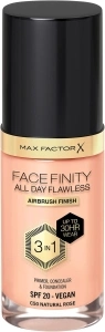 MAX FACTOR - Facefinity All Day Flawless Foundation - 3-in-1 Concealer, Liquid Foundation & Face Primer - Up To 30hr Wear - Flawless Airbrush Finish, SPF 20, Vegan - C50 Natural Rose - 30ml