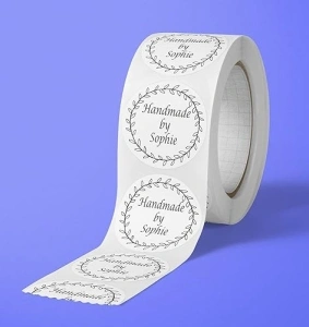 Personalised stickers on a roll/in a pack. Any wording. Customised stickers. 50mm / 5cm / 2 inches White paper labels. Business stickers. Crafters small business