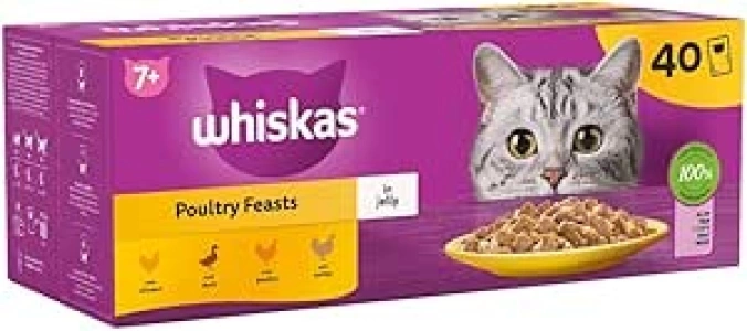 Whiskas 7+ Senior Cat Food Poultry Selection in Jelly, 85 g (Pack of 40), Packaging May Vary