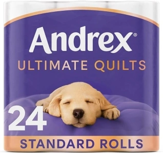 Andrex Ultimate Quilts Toilet Tissue 24 Standard Rolls, Air Pocket Technology for Soft, Thick Sheets - 24 Quilted Toilet Rolls x 1 Bulk Pack