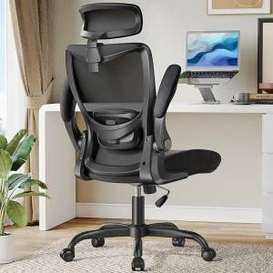 HUANUO Ergonomic Office Chair, Desk Chairs for Home Office with Lumbar Support and Adjustable Headrest, Mesh Office Chair with Flip-Up Armrestst,Heavy Duty Home Office Desk Chair, Black