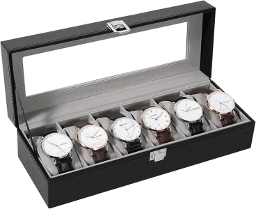 Uten Watch Boxes 6 Slots, Watch Display Storage Box PU Jewelry Collection Case Organiser Holder