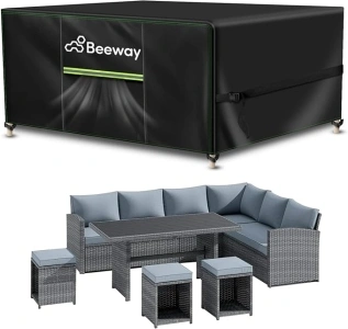 BEEWAY Garden Furniture Cover With Air Vent, Waterproof Patio Rattan Sofa Table Chair Set Cover - 420D Oxford Fabric, Windproof - Rectangular 242 x 182 x 100cm