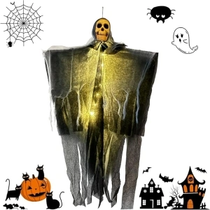 Halloween Skeleton Ghost Decorations with Built-in LED Light, Grim Reapers for Halloween Outdoor Indoor Decor Decorations, 80cmHalloween Tree Decorations,Halloween Hanging Decoration for Haunted House