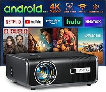 [Built-in Apps & Auto Focus/Keystone] Smart Projector 4K, VOPLLS 600ANSI Native 1080P WiFi 6 Bluetooth Outdoor Projector, 50% Zoom Home Theater Movie Projector for Bedroom/iOS/Android/PPT