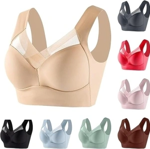 Wmbra Bra UK Wmbra Posture Correcting Bra Women's Summer Wireless Push Up Sport Bra Ladies Full Back Cover Non Wired Plus Size Bra Breathable Everyday Comfort Lingerie for Older Women