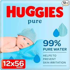 Huggies Pure, Baby Wipes, 12 Packs (672 Wipes Total) - Natural Wet Wipes for Sensitive Skin - 99 Percent Pure Water - Fragrance Free to Clean and Protect